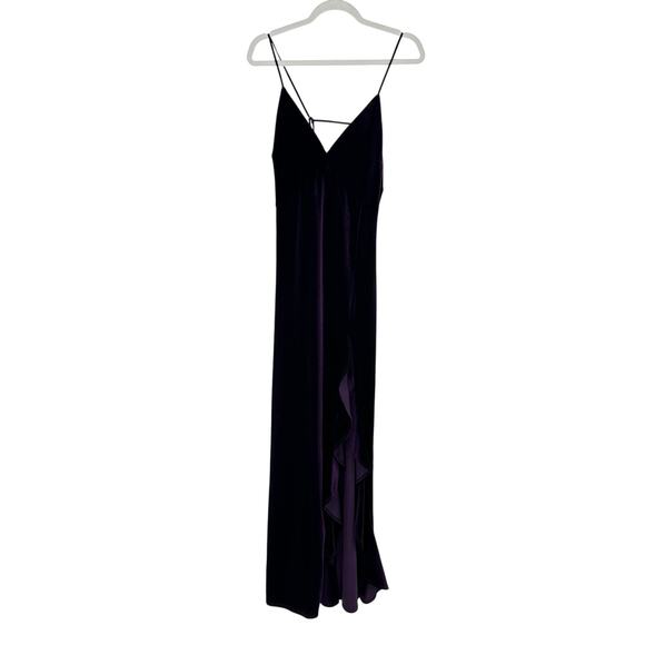 Lulus You Look Stunning Dark Purple Velvet Ruffled Maxi Dress Size L Formal NEW - Picture 5 of 15